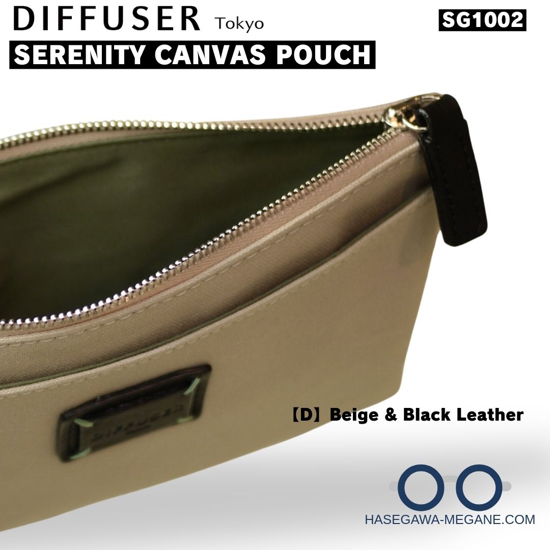 イタリア産植物タンニンなめしレザーを使用した三層同時縫製のキャンバスポーチ