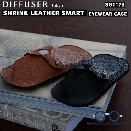 SG1173｜薄型 差し色ゴムベルトのメガネケース｜DIFFUSER SHRINK LEATHER ブラウンとブラック