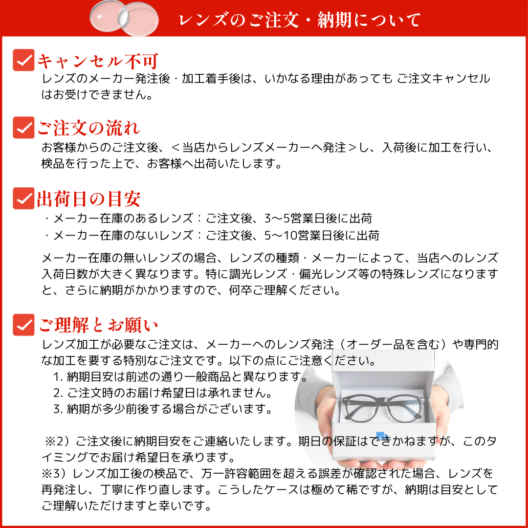 眼鏡レンズのご注文進行と納期のご説明