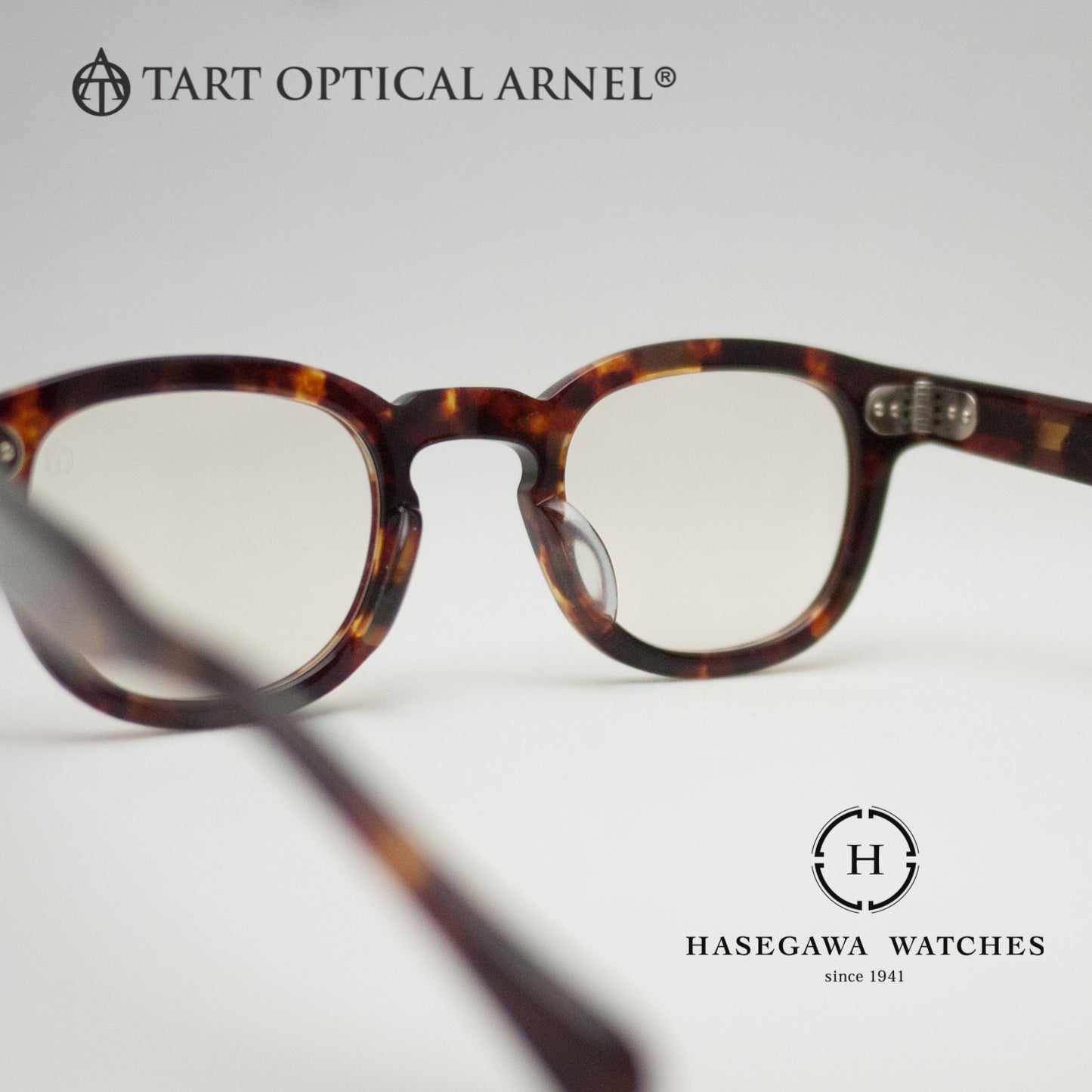 アジアンフィットの盛り高のノーズパッドと7枚蝶番が特徴的なタートオプティカルアーネルJD-04