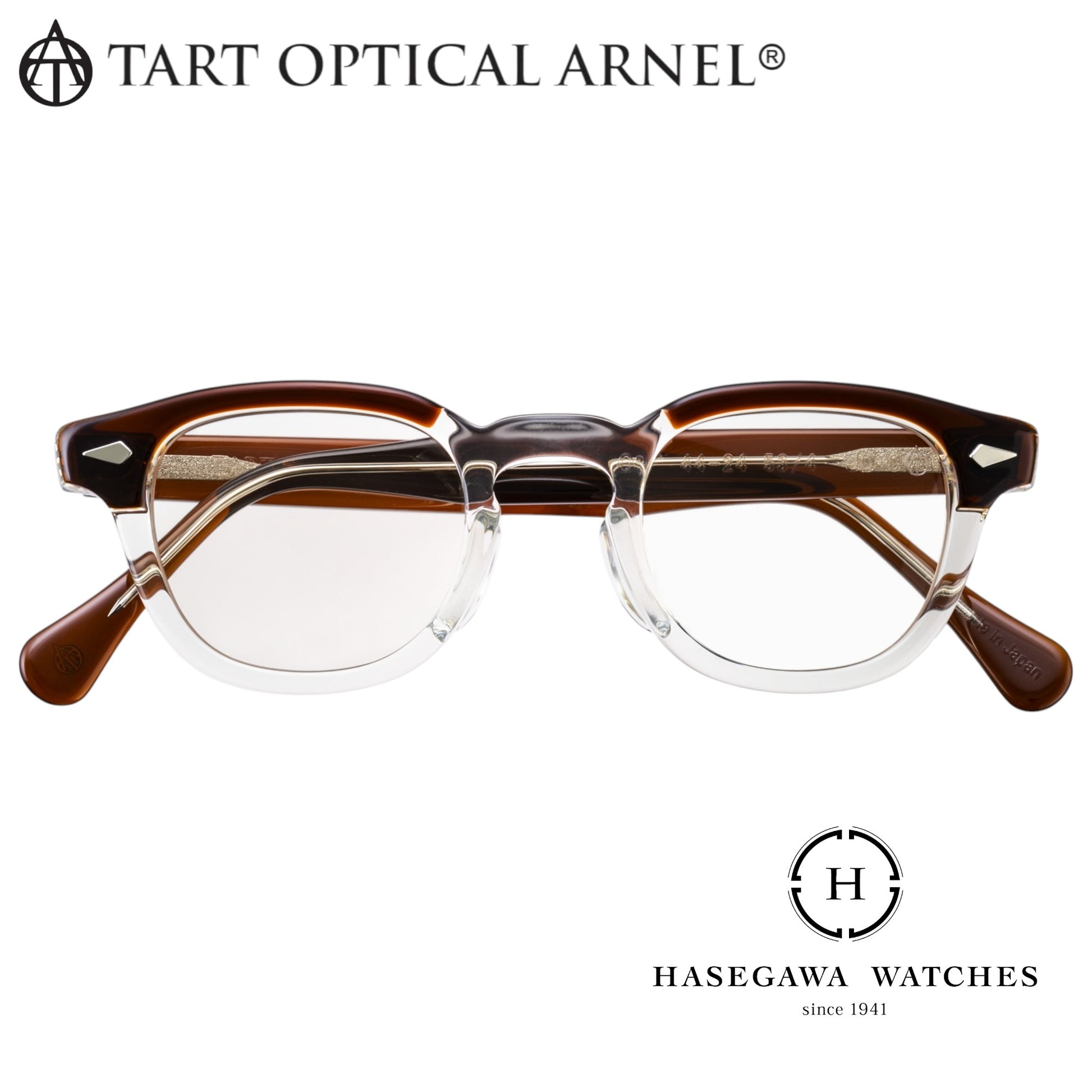 タートオプティカルアーネルJD-04 ブラウンとクリアのツートンカラー ウェリントン型メガネ