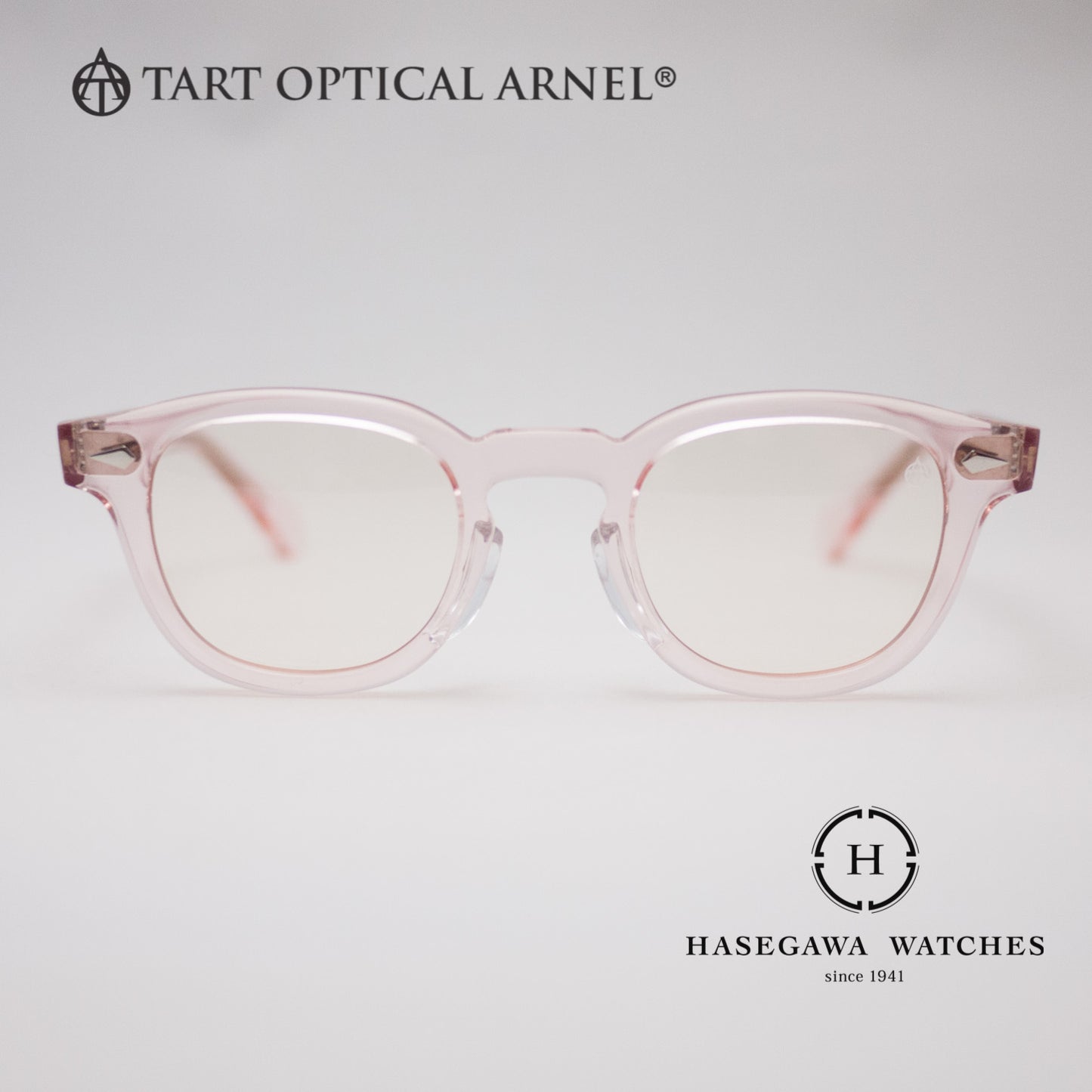 透けるようなピンクのウェリントン型メガネ たタートオプティカルアーネルJD-04