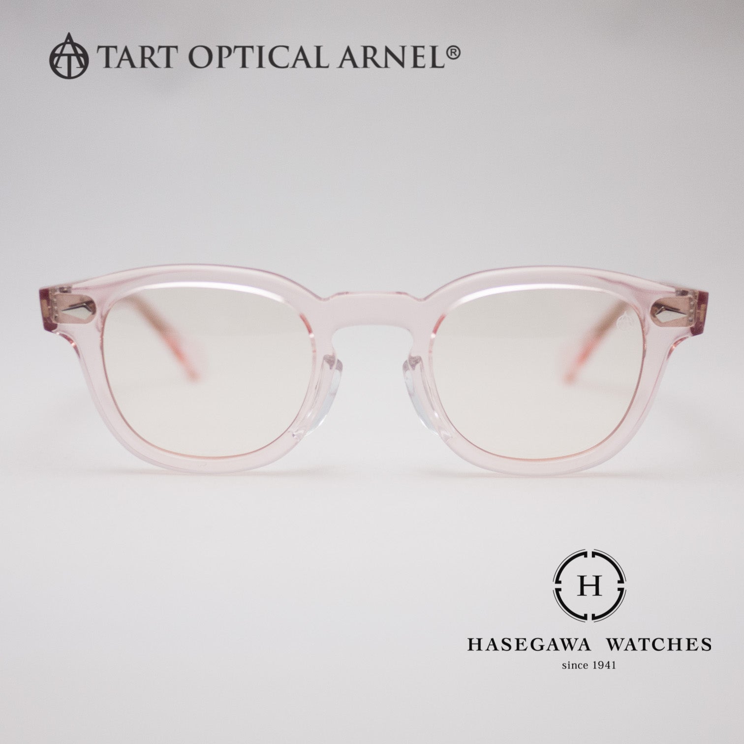 透けるようなピンクのウェリントン型メガネ たタートオプティカルアーネルJD-04