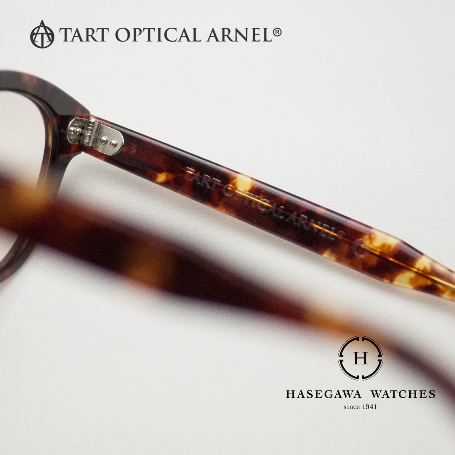 タートオプティカルアーネルのブランド名とロゴマーク刻印のテンプル