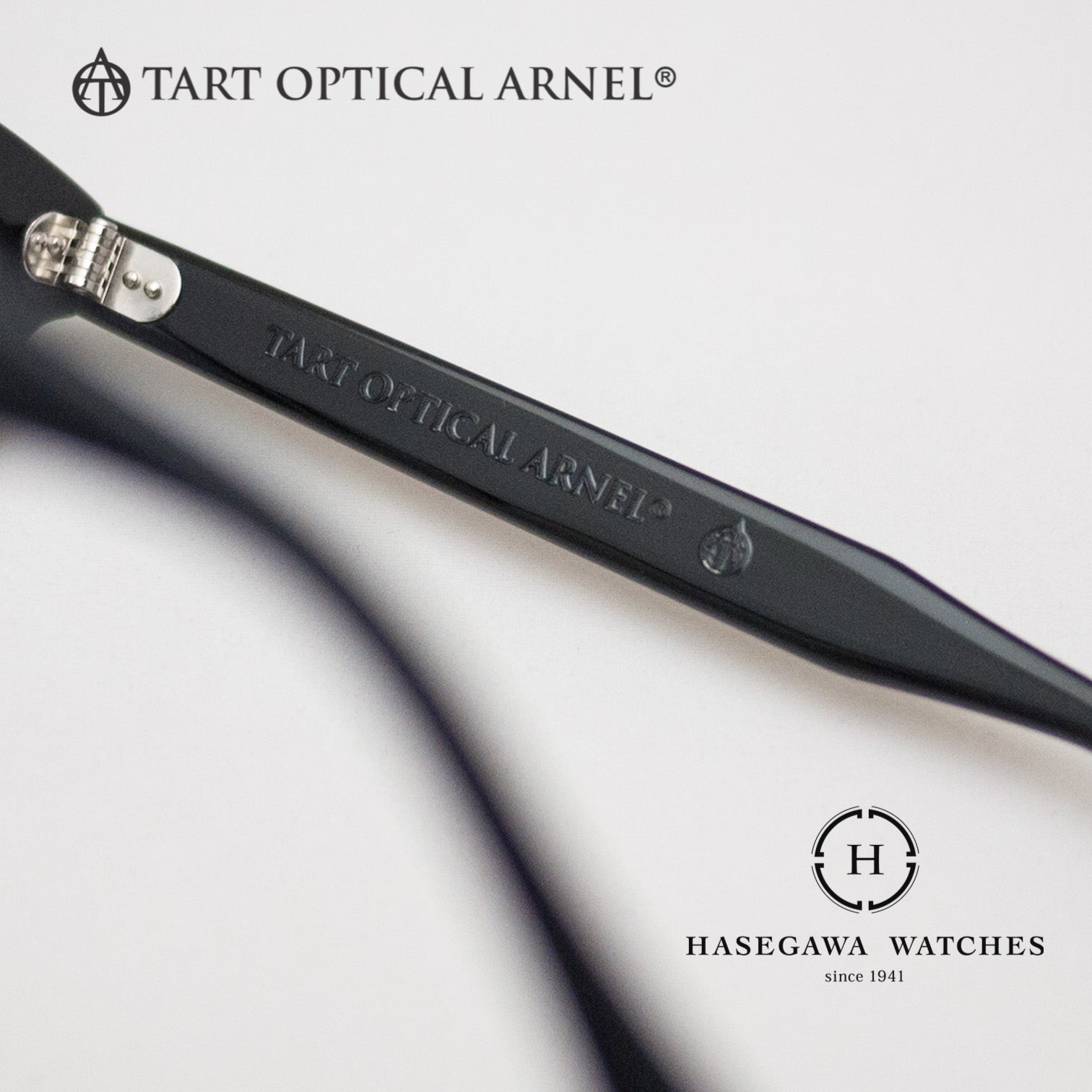 タートオプティカルアーネルのブランド名とロゴマークが刻印されたテンプル