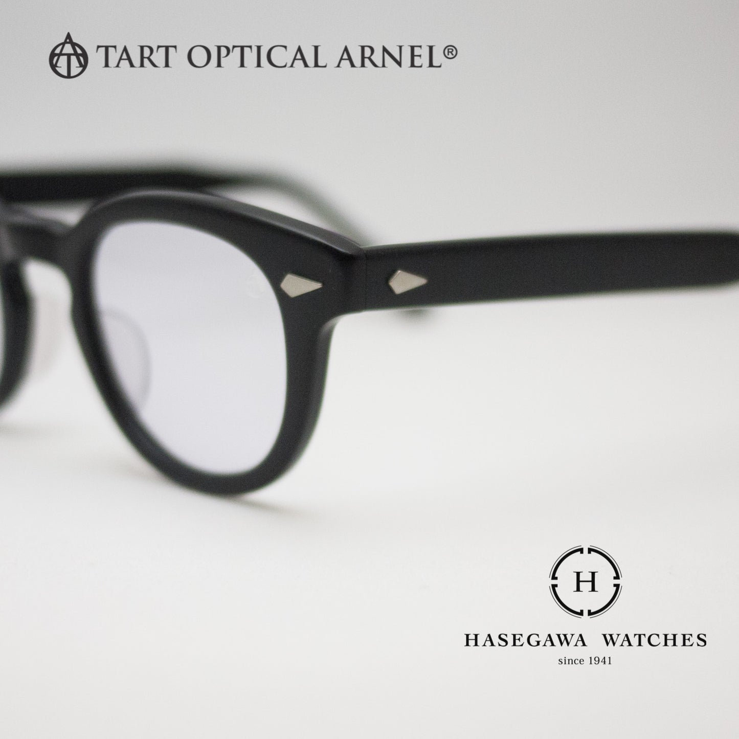 眼鏡フロント部とヨロイを繋ぐパーツにダイヤモンド型鋲を採用。