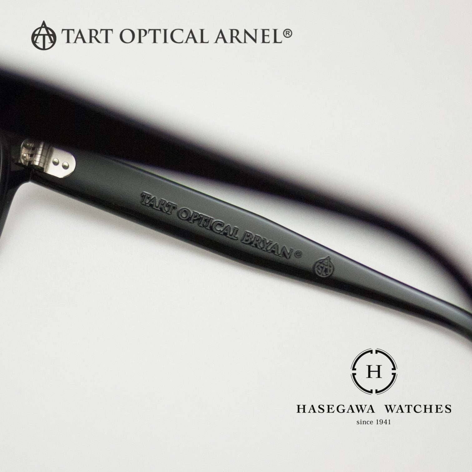 タートオプティカルブライアンのブランド名とロゴマークが刻印されたテンプル