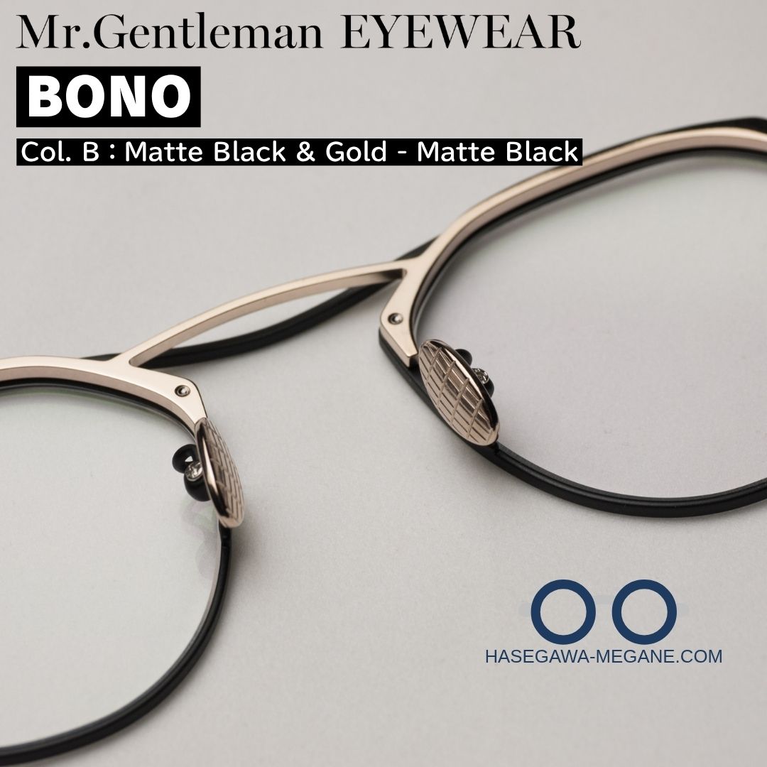 ミスタージェントルマン アイウェア BONO マットブラック＆ゴールドチタン製オリジナルノーズパッド