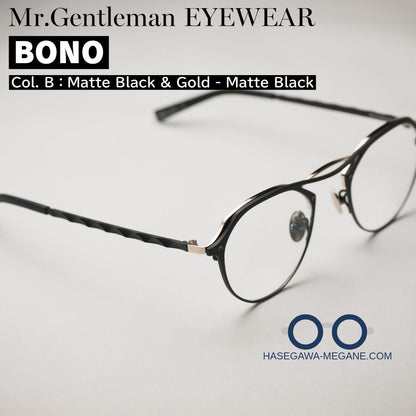 ミスタージェントルマン アイウェア BONO マットブラック＆ゴールド  斜め前から