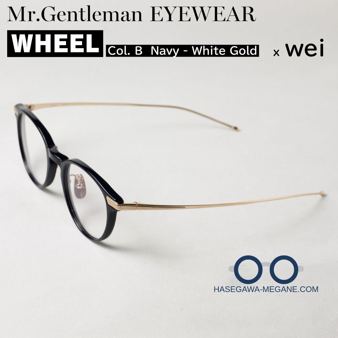 ミスタージェントルマン アイウェア WHEEL B Navy & White Gold サイドから全体撮影