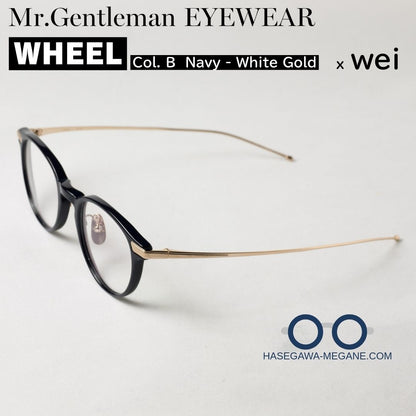 ミスタージェントルマン アイウェア WHEEL B Navy & White Gold サイドから全体撮影