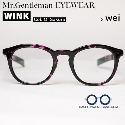 ミスタージェントルマン アイウェア WINK Sakuraピンク 黒縁ボスリントン 真正面写真